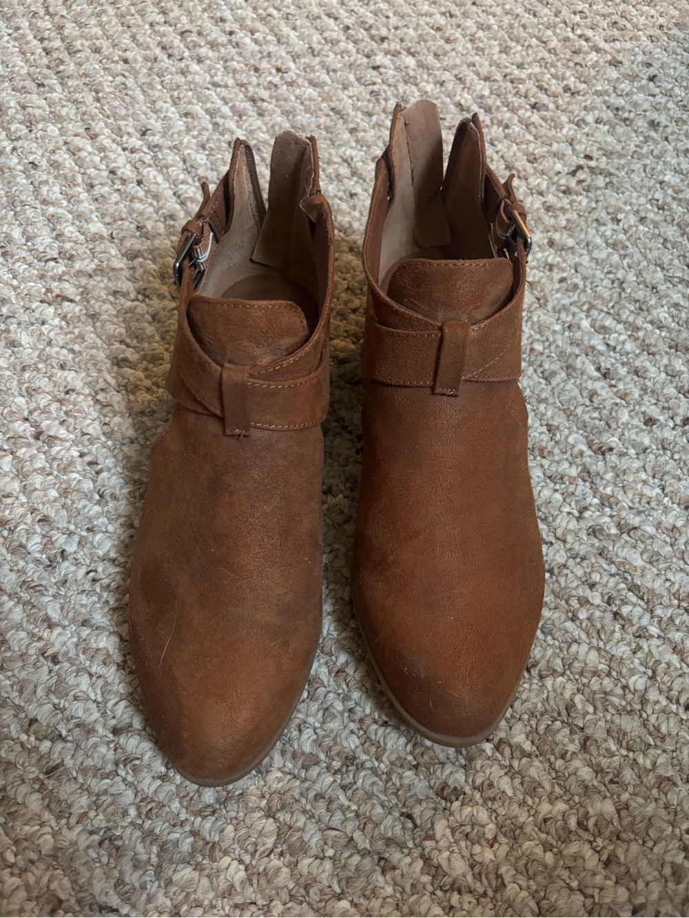 Indigo Rein Brown Suede Ankle Booties with Buckle Accent